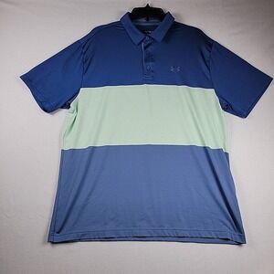 Under Armour Playoff Polo Mens Xl Colorblock Blue Stretch‎ Lightweight Quick Dry
